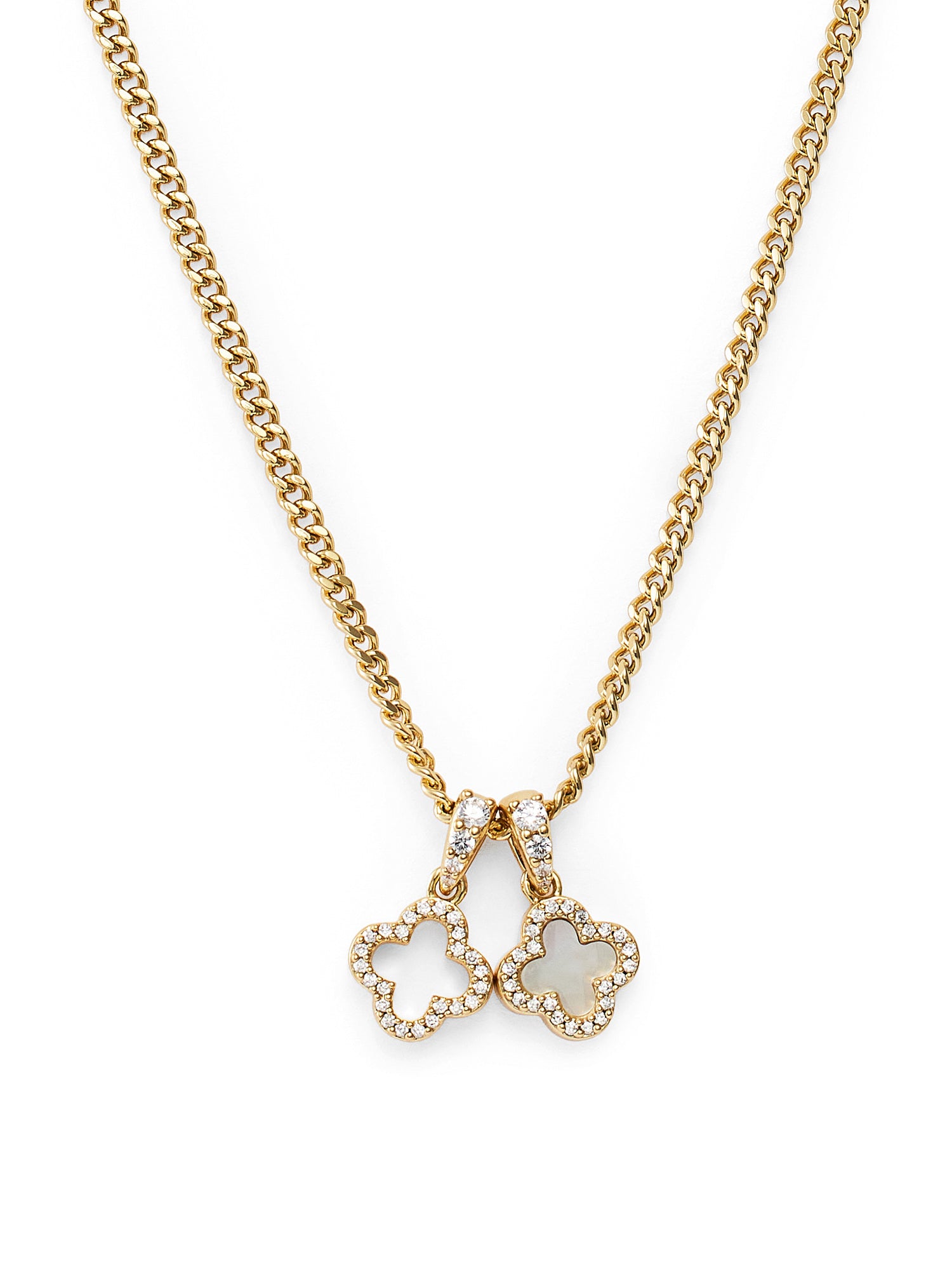 2.5mm Micro Tennis Chain & 10mm Iced Mother Of Pearl Double Motif Necklace