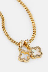 Iced & Mother Of Pearl Double Motif Necklace - 10mm - Gold