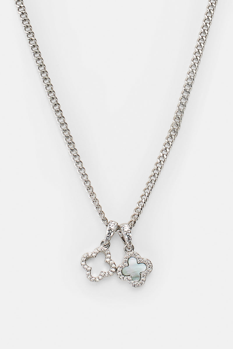 Iced & Mother Of Pearl Double Motif Necklace - 10mm