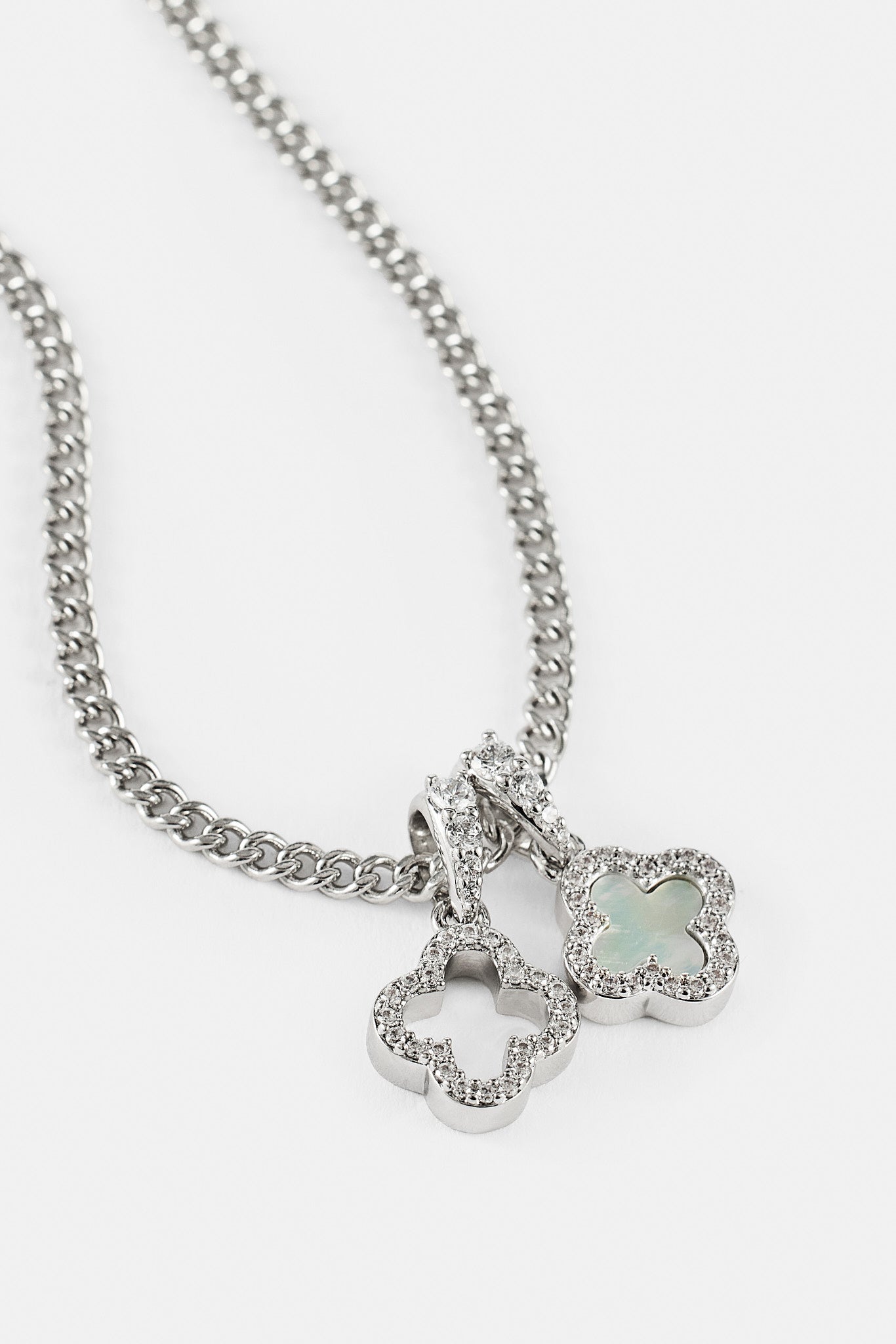 Iced & Mother Of Pearl Double Motif Necklace - 10mm