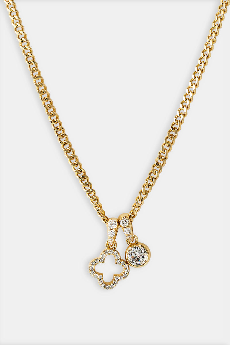 Iced Motif Outline & Gemstone Necklace - 10mm - Gold