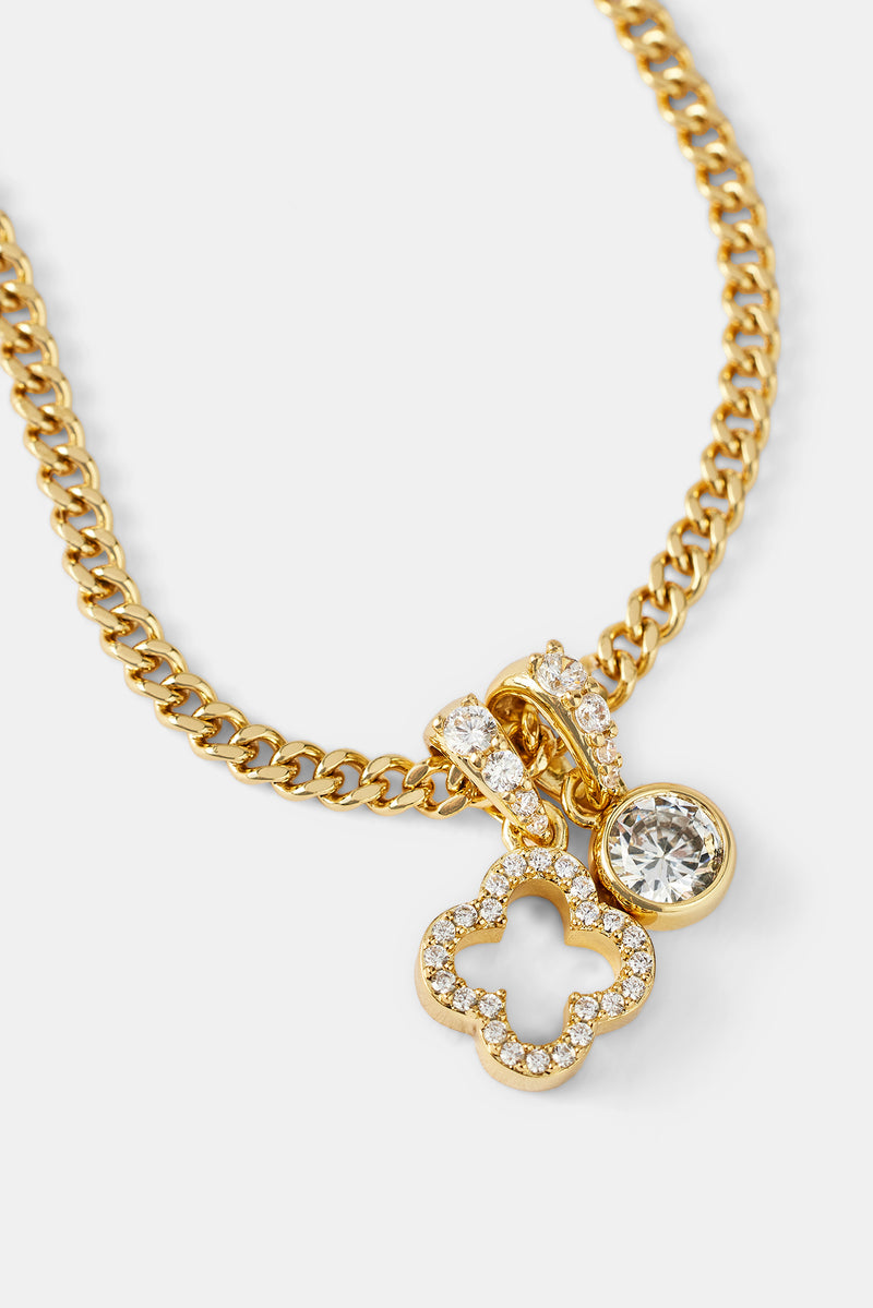 Iced Motif Outline & Gemstone Necklace - 10mm - Gold