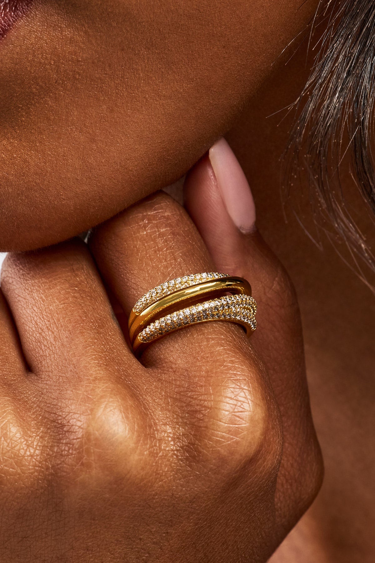 Iced Pave Polished Layered Ring - 8mm