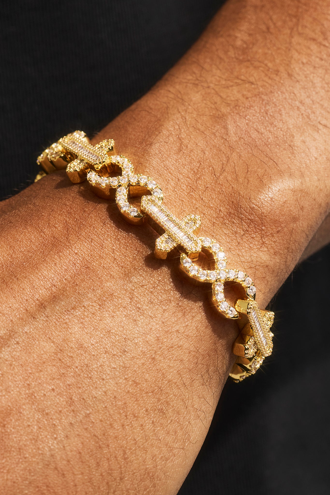 Iced Cross & Infinity Bracelet - 10mm - Gold