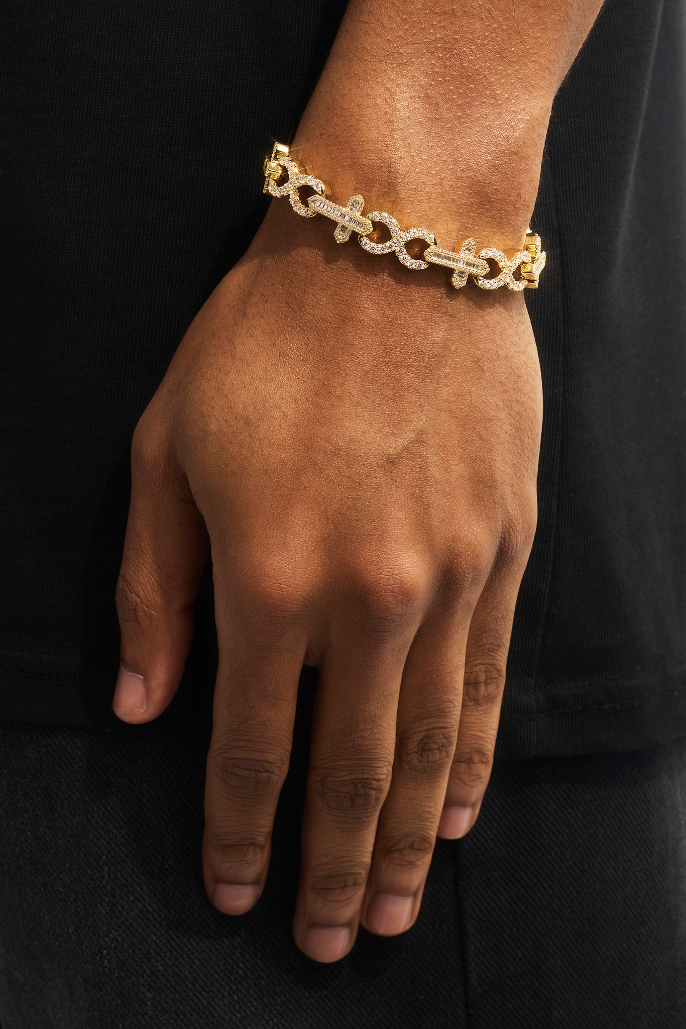 Iced Cross & Infinity Bracelet - 10mm - Gold