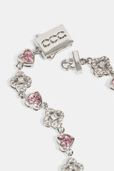 Heart & Iced Motif Gem Bracelet - 6mm - White