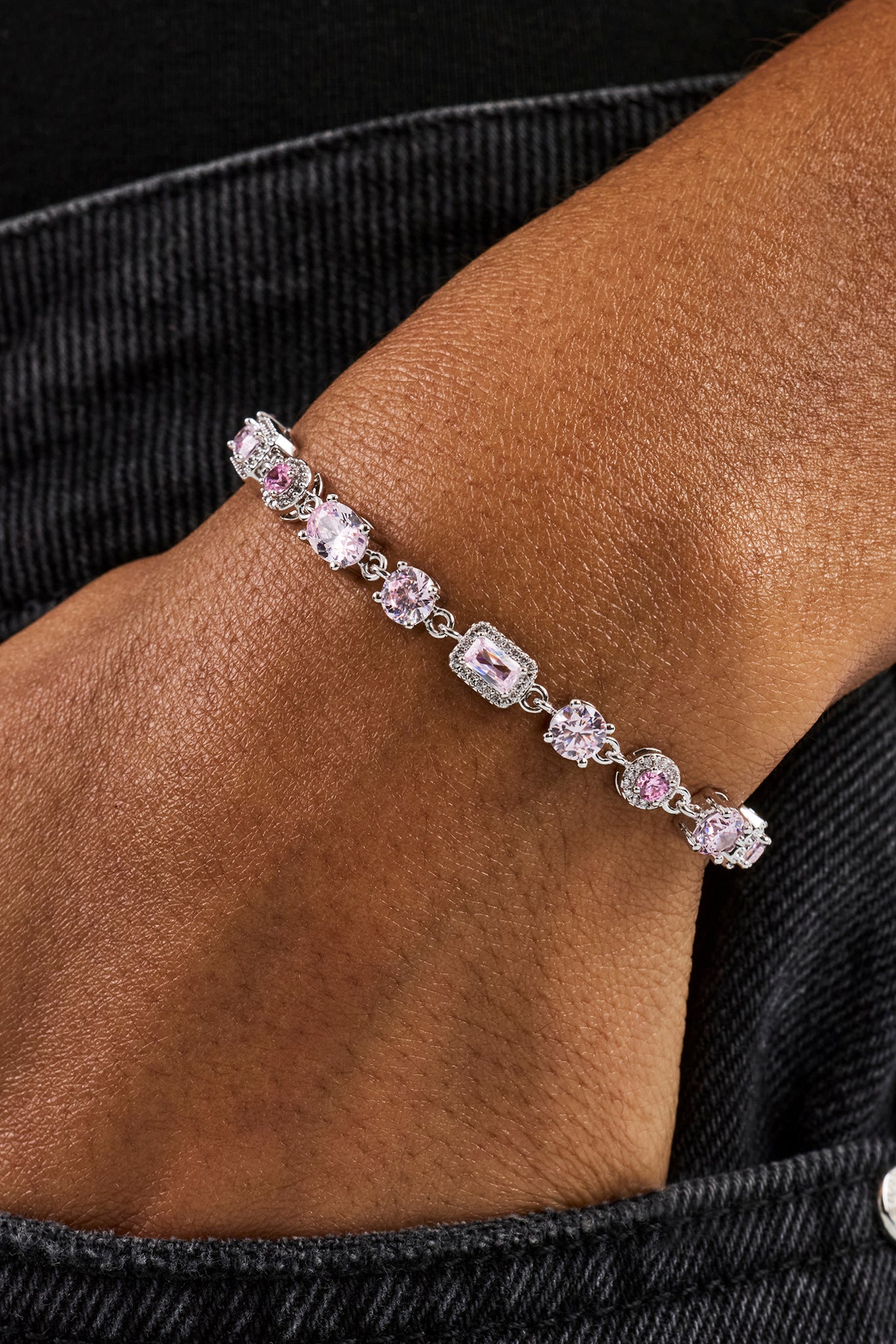 Iced Pink Mixed Shape Bracelet - 5mm - White