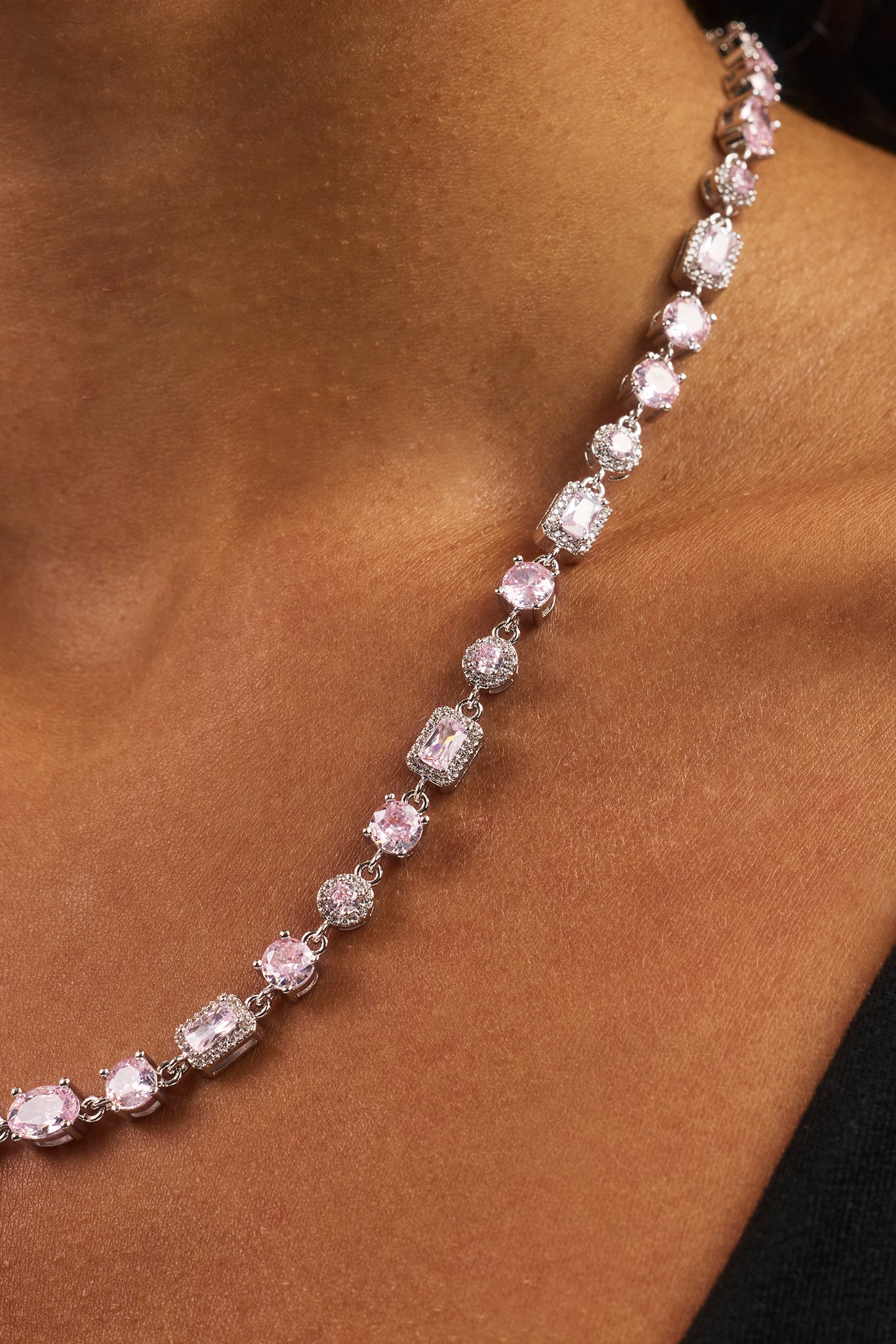 Iced Pink Mixed Shape Chain - 5mm - White