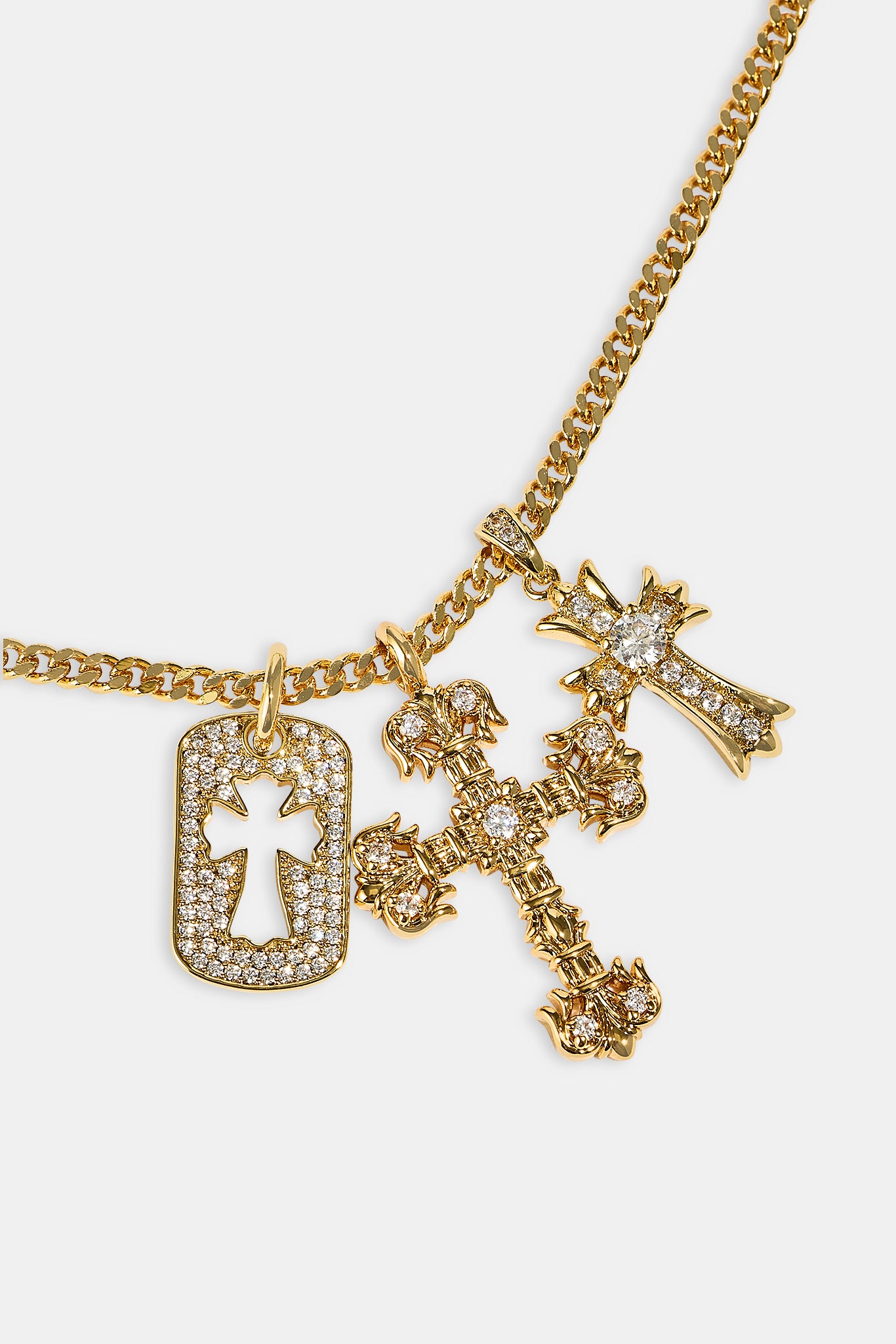 Iced Triple Cross & Tag  Necklace - 20mm - Gold