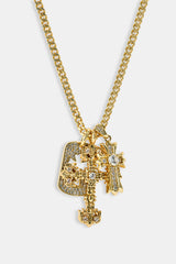 Iced Triple Cross & Tag  Necklace - 20mm - Gold