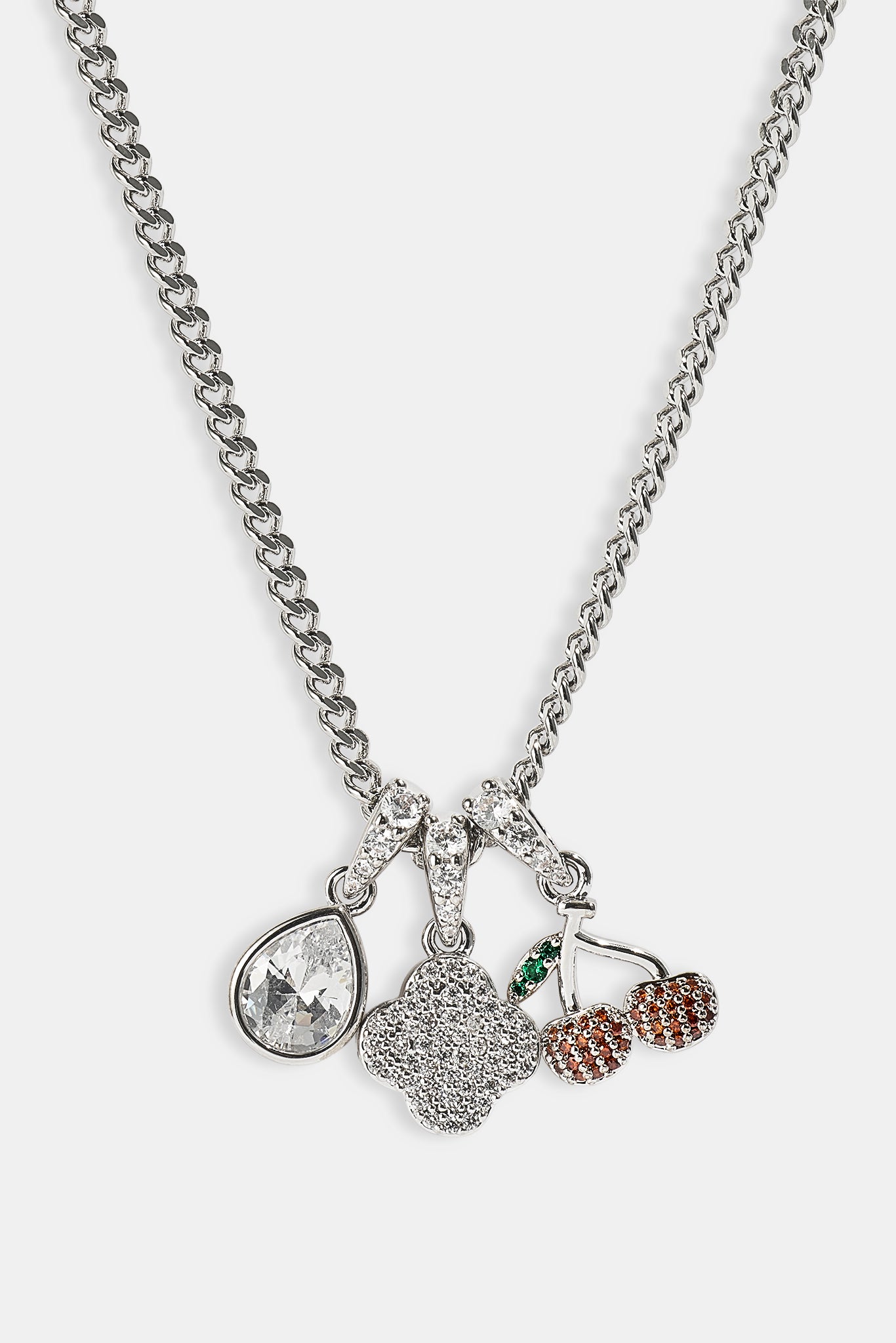 Triple Motif & Cherry Pendant Necklace - 10mm - White