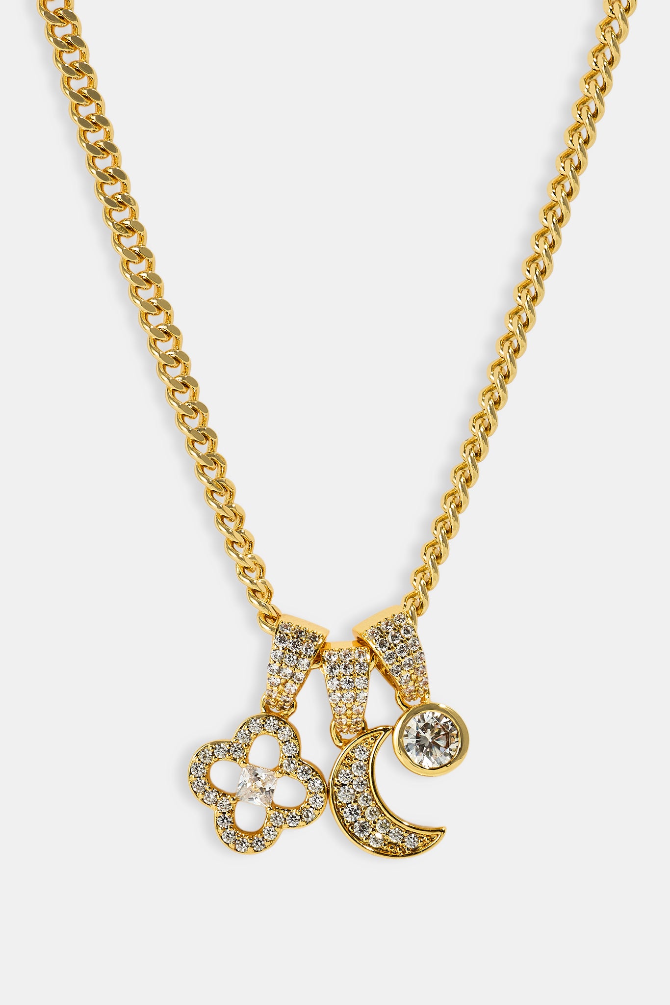 Halskette mit dreifachem Motiv und Mondanhänger – 10 mm – Gold