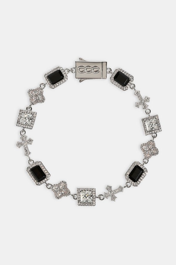 Black Motif & Cross Multi Gemstone Bracelet - 8mm