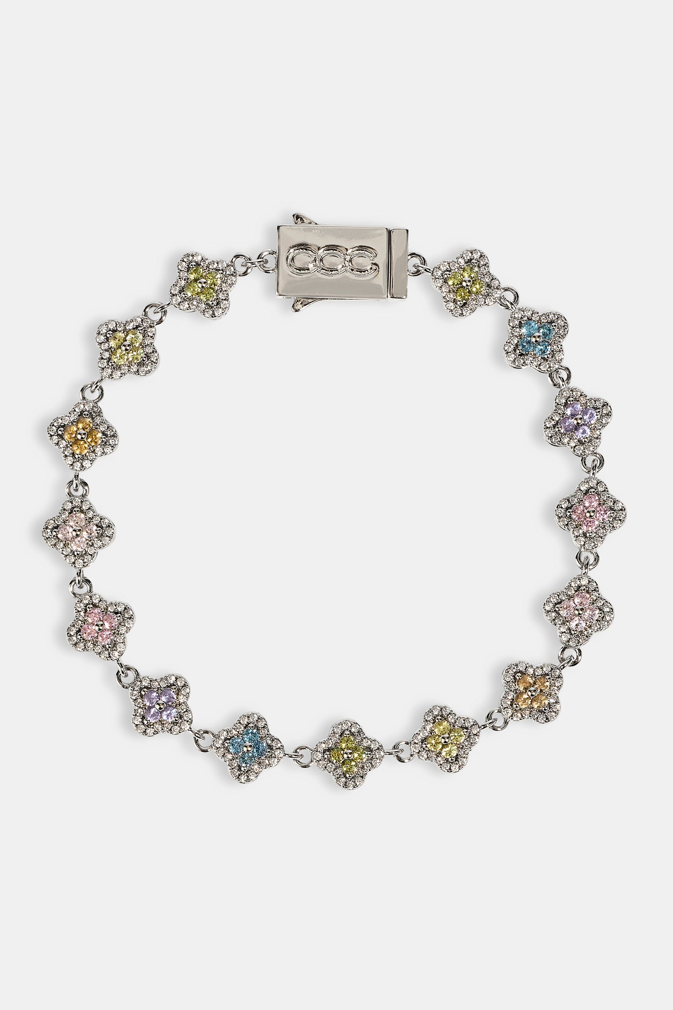Womens Multi Motif Cross Stone Bracelet - 8mm - White