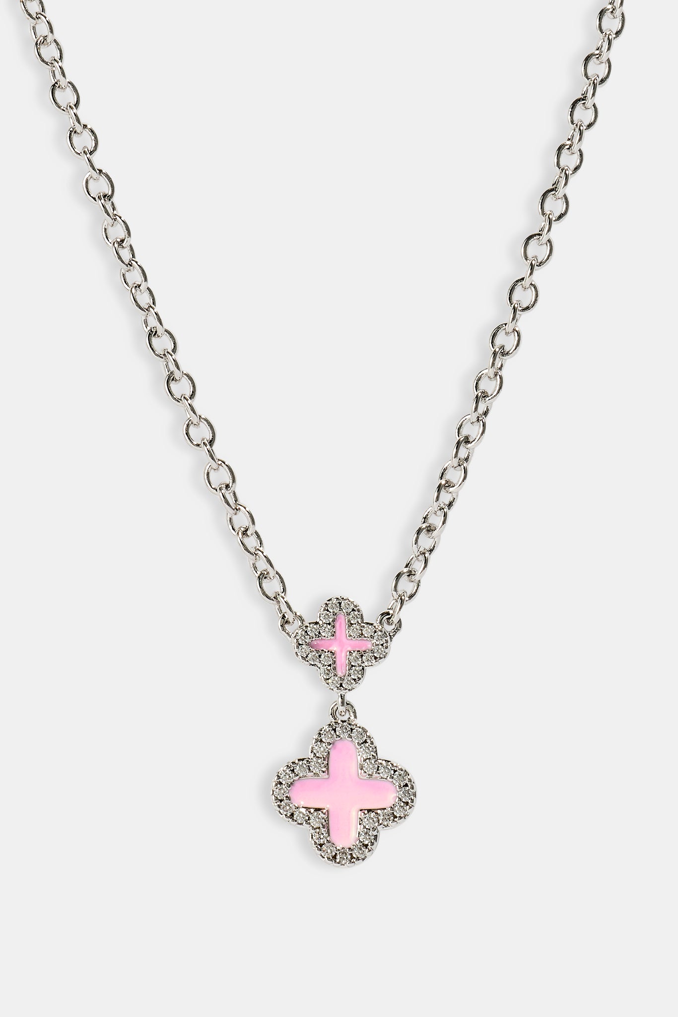 Pink Double Motif Necklace - 10mm - White