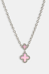 Pink Double Motif Necklace - 10mm - White