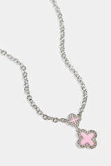 Pink Double Motif Necklace - 10mm - White