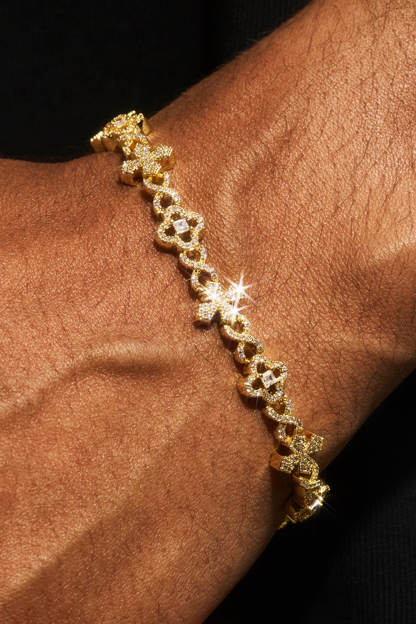 Iced Cross Motif Infinity Bracelet - 8mm - Gold