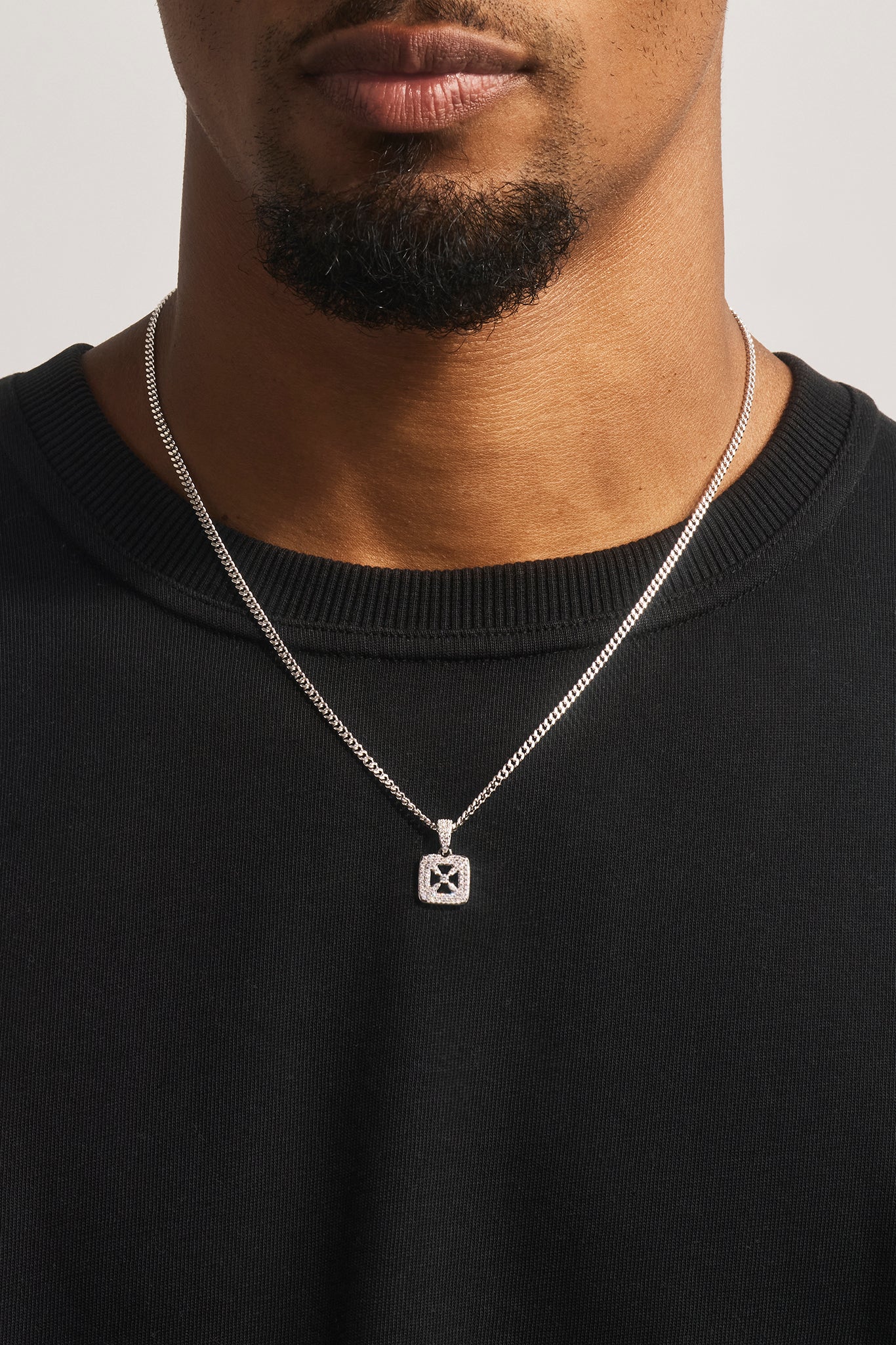 Iced Cross Outline CZ Necklace - 12mm - White