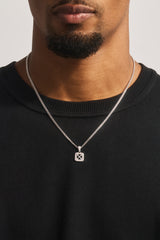 Iced Cross Outline CZ Necklace - 12mm - White