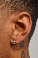 Oxidised Cross Stud Earrings - 8mm - White