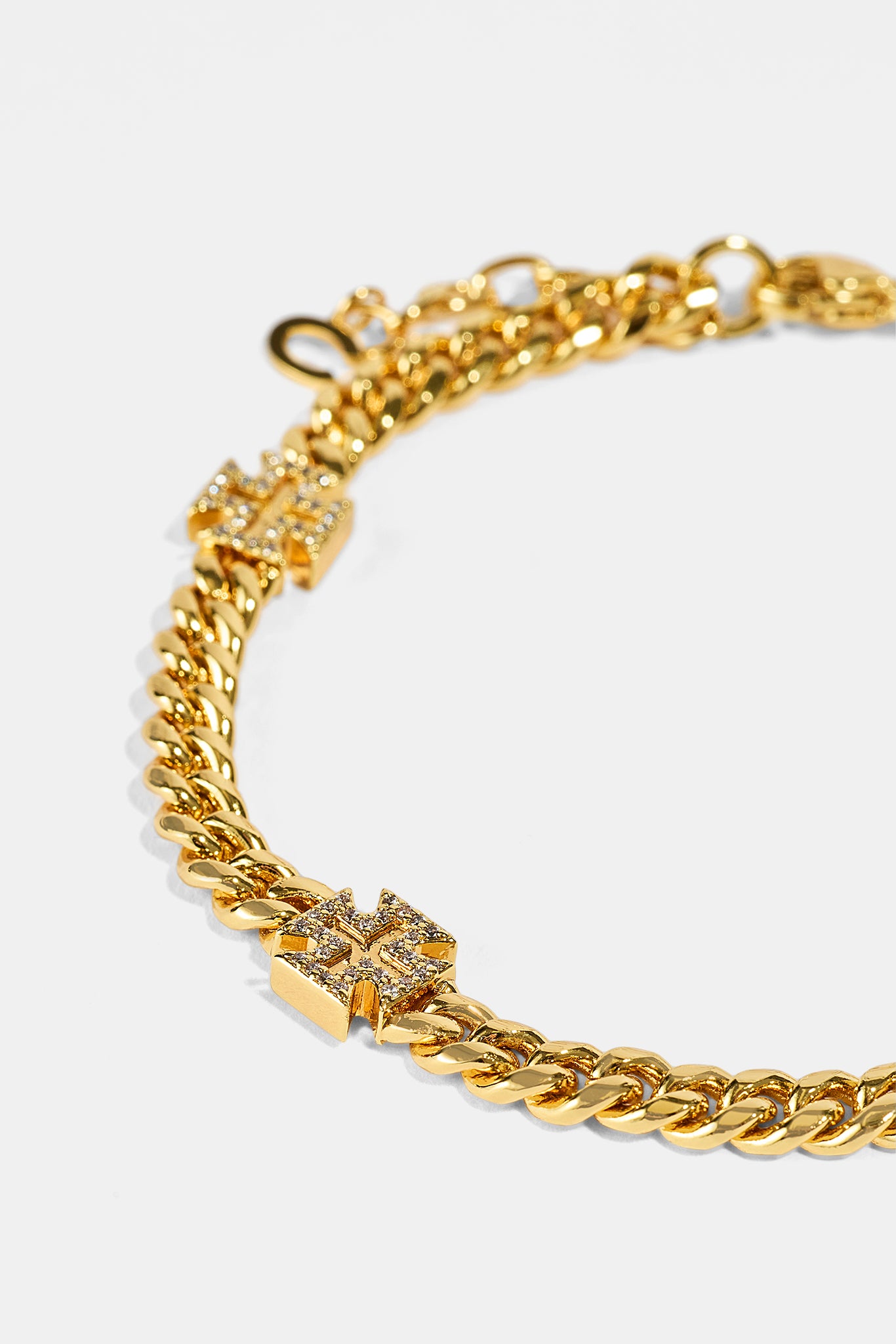 Polished Cross Miami Cuban Bracelet - 8mm - Gold