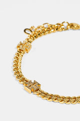 Polished Cross Miami Cuban Bracelet - 8mm - Gold