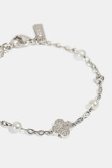 CZ & Micro Pearl Motif Bracelet - 3mm - White