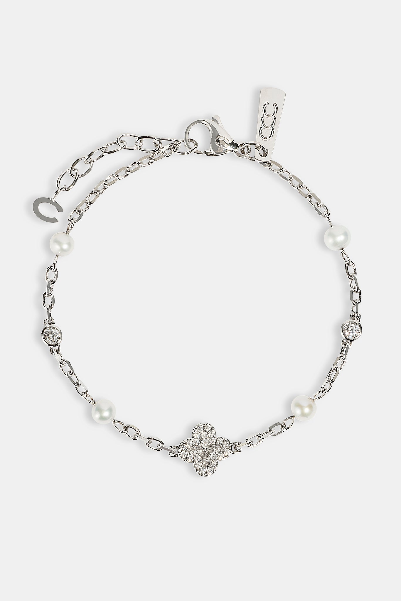CZ & Micro Pearl Motif Bracelet - 3mm - White