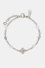 CZ & Micro Pearl Motif Bracelet - 3mm - White