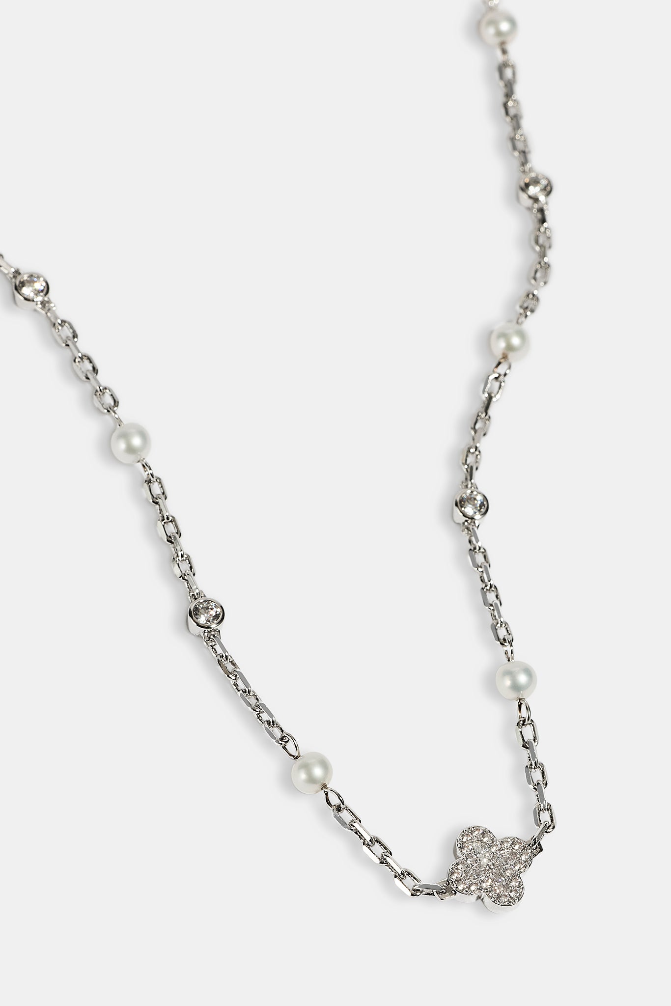 CZ & Micro Pearl Motif Chain - 3mm - White