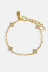 Pearl & Iced Motif Bracelet - 8mm - Gold