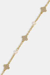 Pearl & Iced Motif Bracelet - 8mm - Gold
