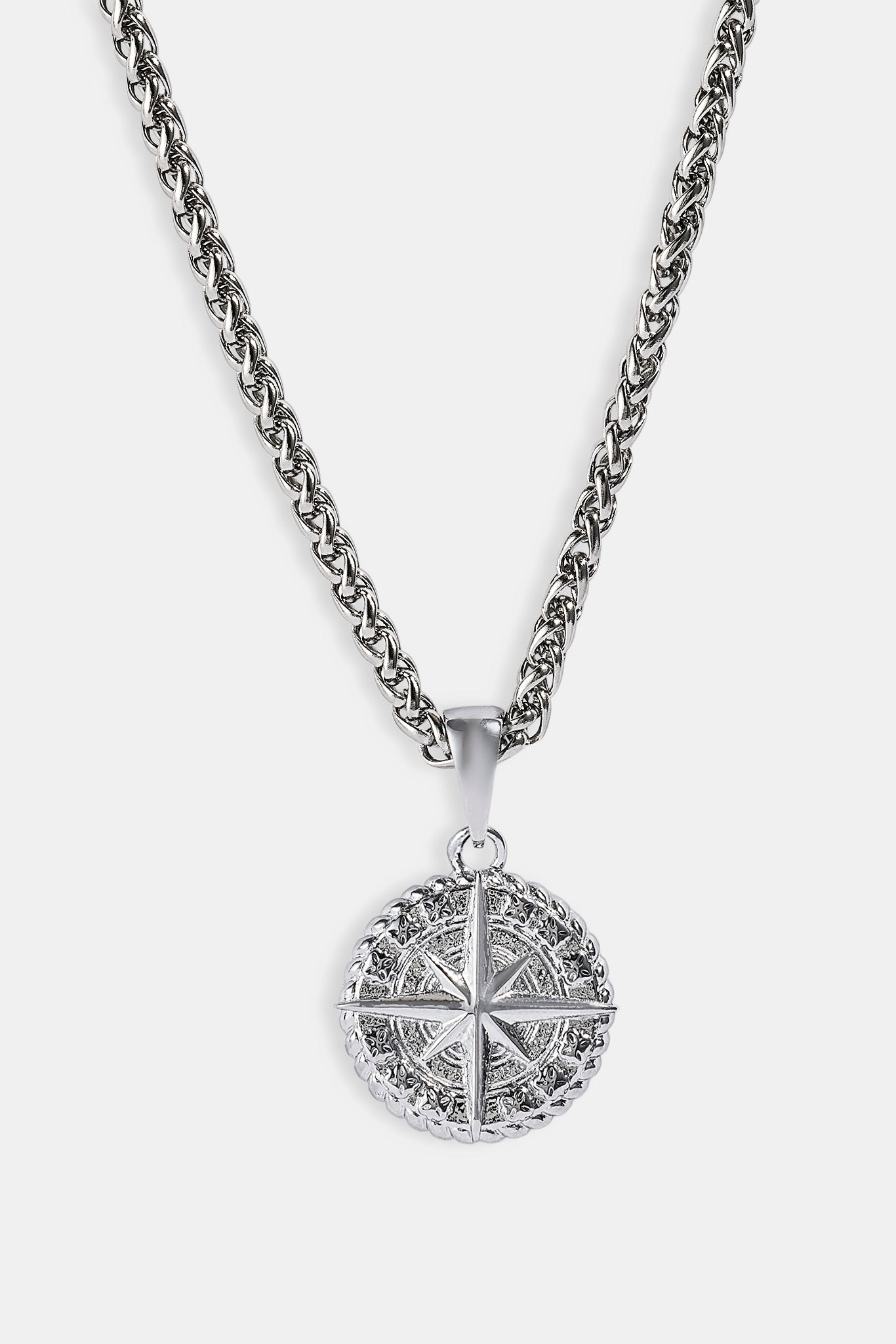 Kompass-Anhänger & 3 mm polierte Weizenkettengliederkette – Weiß