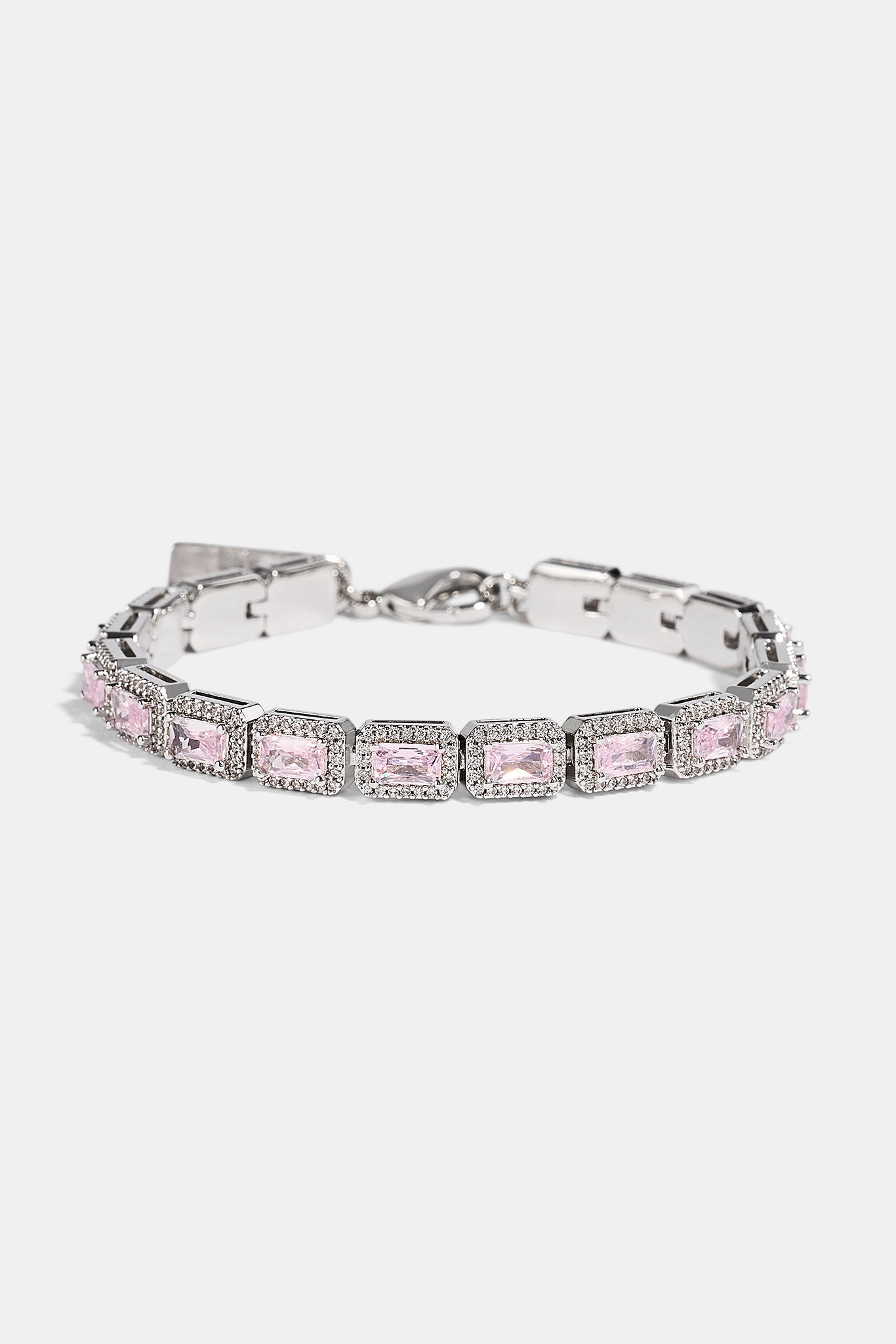 Pink Iced Edge Baguette Bracelet - 5mm - White
