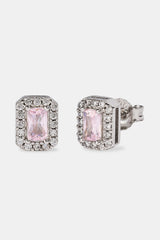 Iced Pink Baguette Stud Earrings - 8mm - White