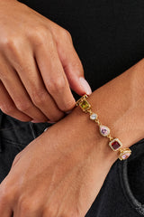 Pink Heart Multi Gem Bracelet - Gold - 10mm