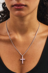 Pink Iced Cross Necklace - 20mm - White