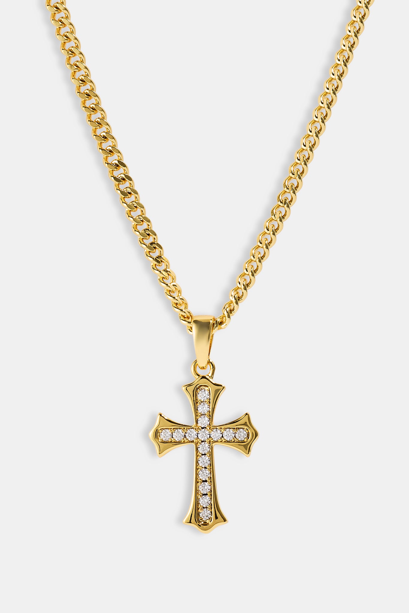 Polished Edge Iced Cross Cuban Necklace - 25mm - Gold