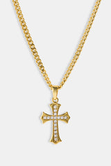 Polished Edge Iced Cross Cuban Necklace - 25mm - Gold