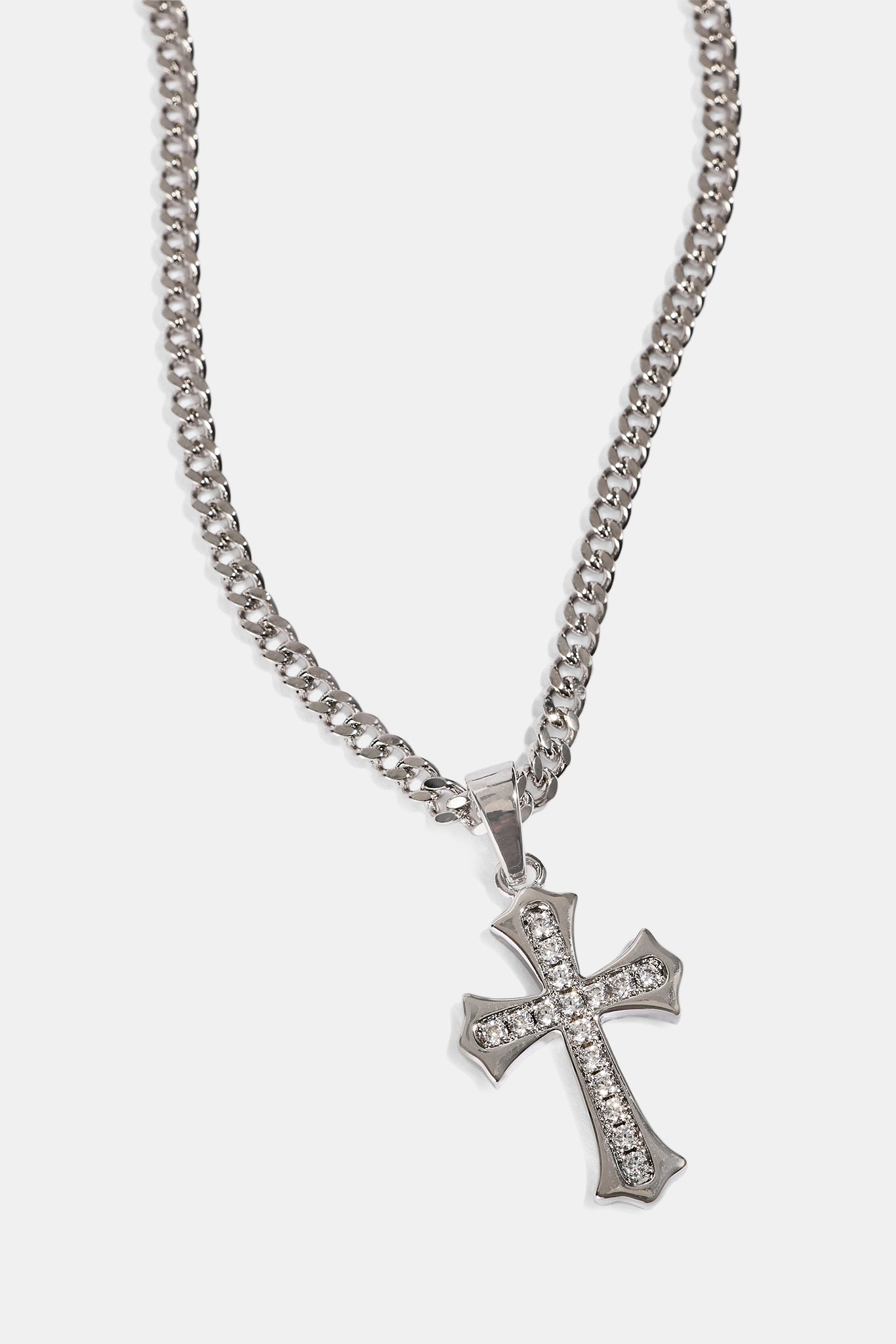 Polished Edge Iced Cross Cuban Necklace - 25mm
