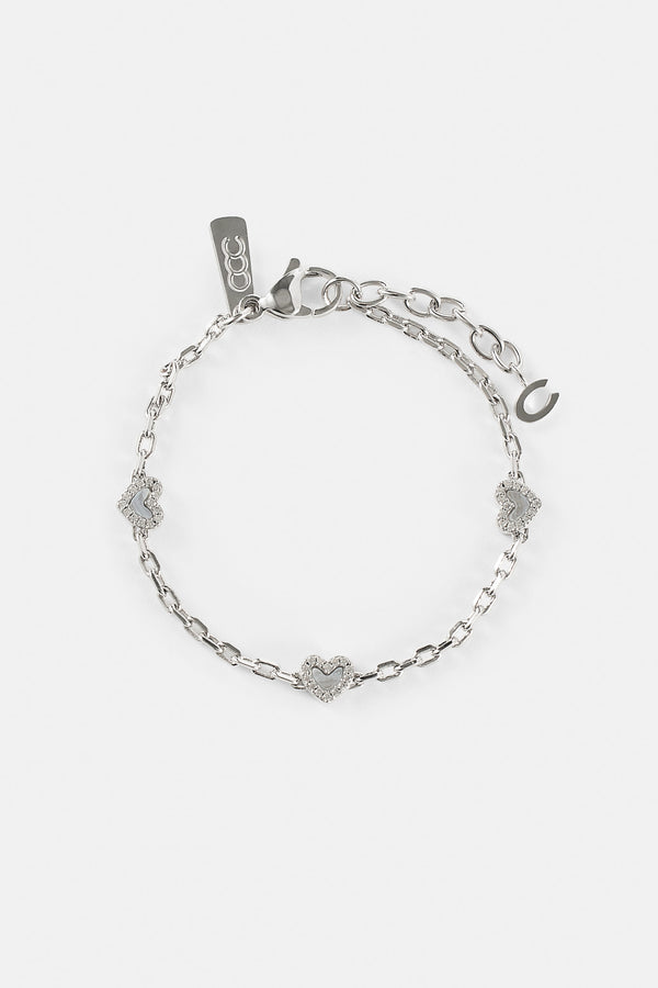 Lila Achat Herz Rolo Armband - 6mm