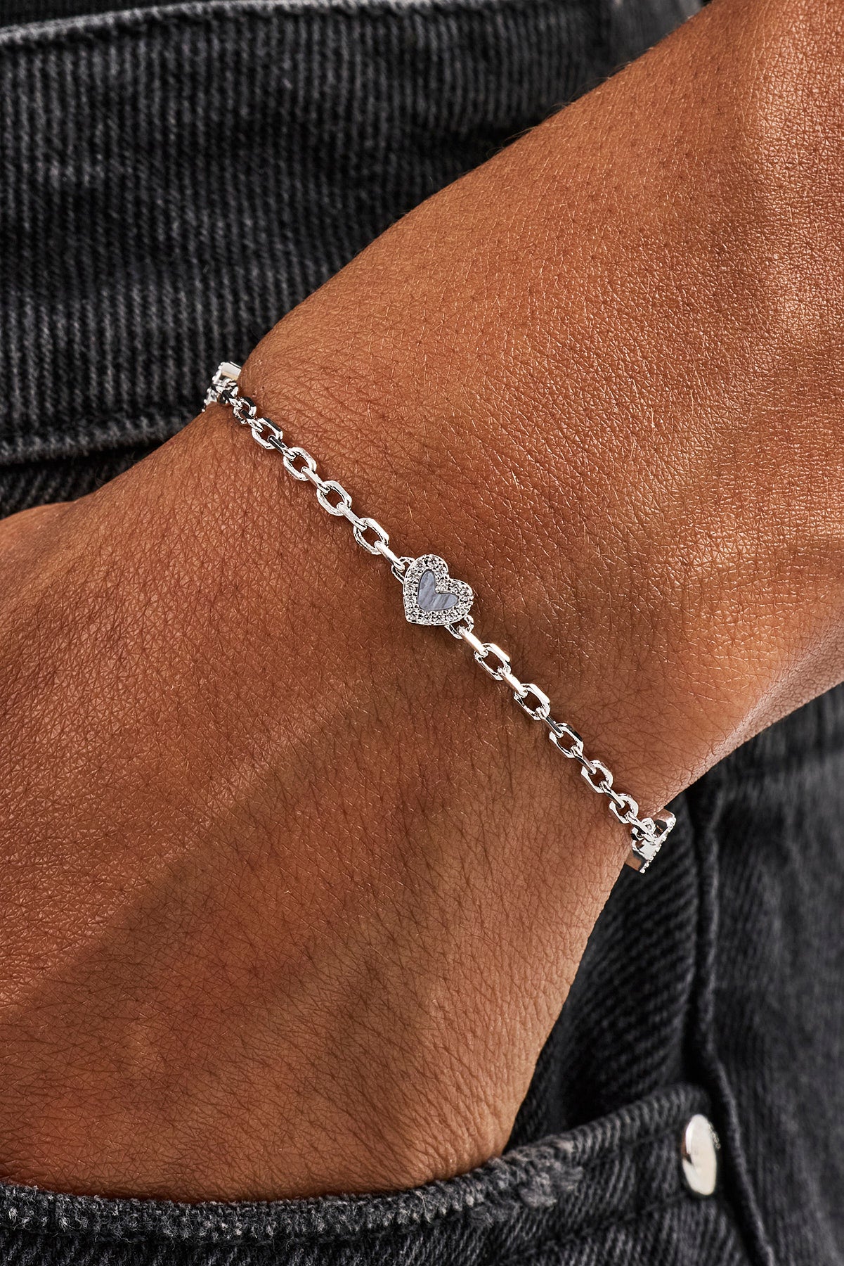 Lila Achat Herz Rolo Armband - 6mm
