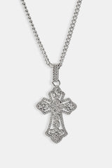 Detailed Cross Pendant Necklace - 20mm - White