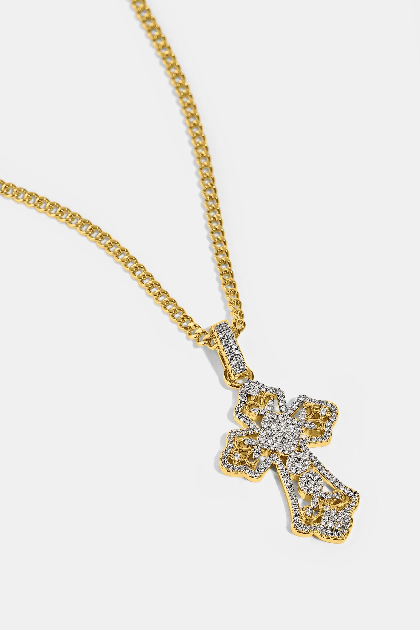 Detailed Cross Pendant Necklace - 20mm - Gold