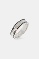 Textured & Black Iced Band Ring - 6mm - White Gold