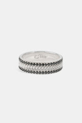 Textured & Black Iced Band Ring - 6mm - White Gold