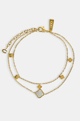Double Layer Motif & Mother of Pearl Anklet - 10mm - Gold