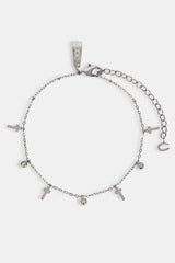 Multi Cross & CZ Anklet - 8mm - White