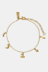Multi Charm Anklet - 8mm - Gold